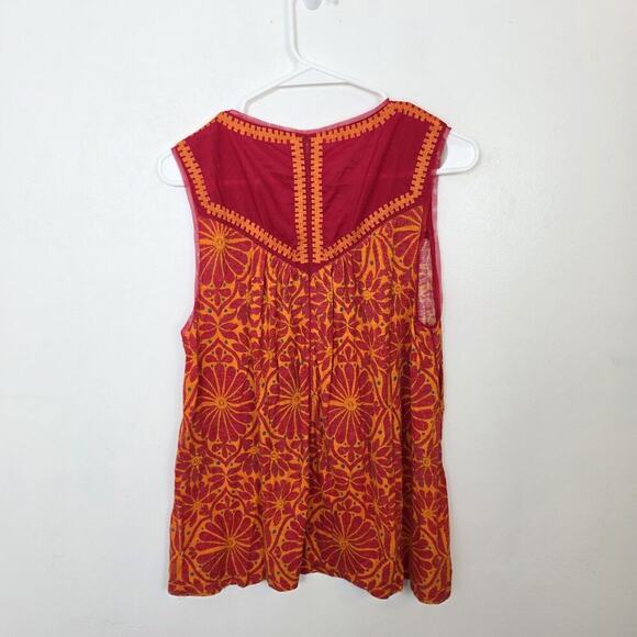 Meadow Rue Anthropologie Red Orange Floral Summer Cute Blouse Size Medium - Picture 5 of 6